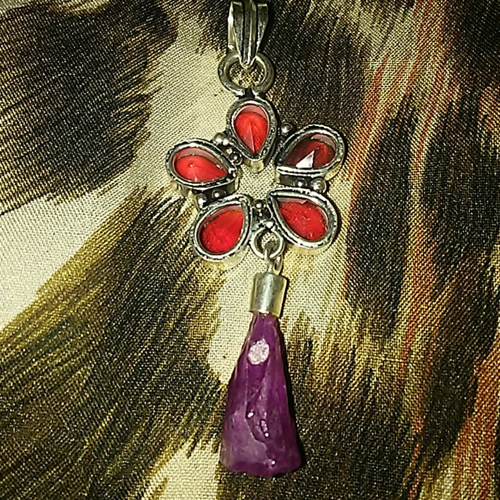 🌺💗GORGEOUS!/GARNET,REW,RUBY/Flower/PENDANT🌺💕 - Picture 4 of 8